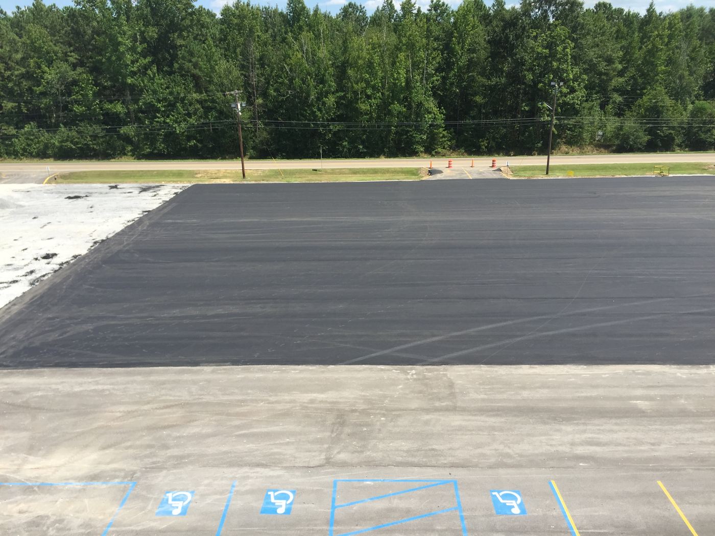 Fresh asphalt parking lot