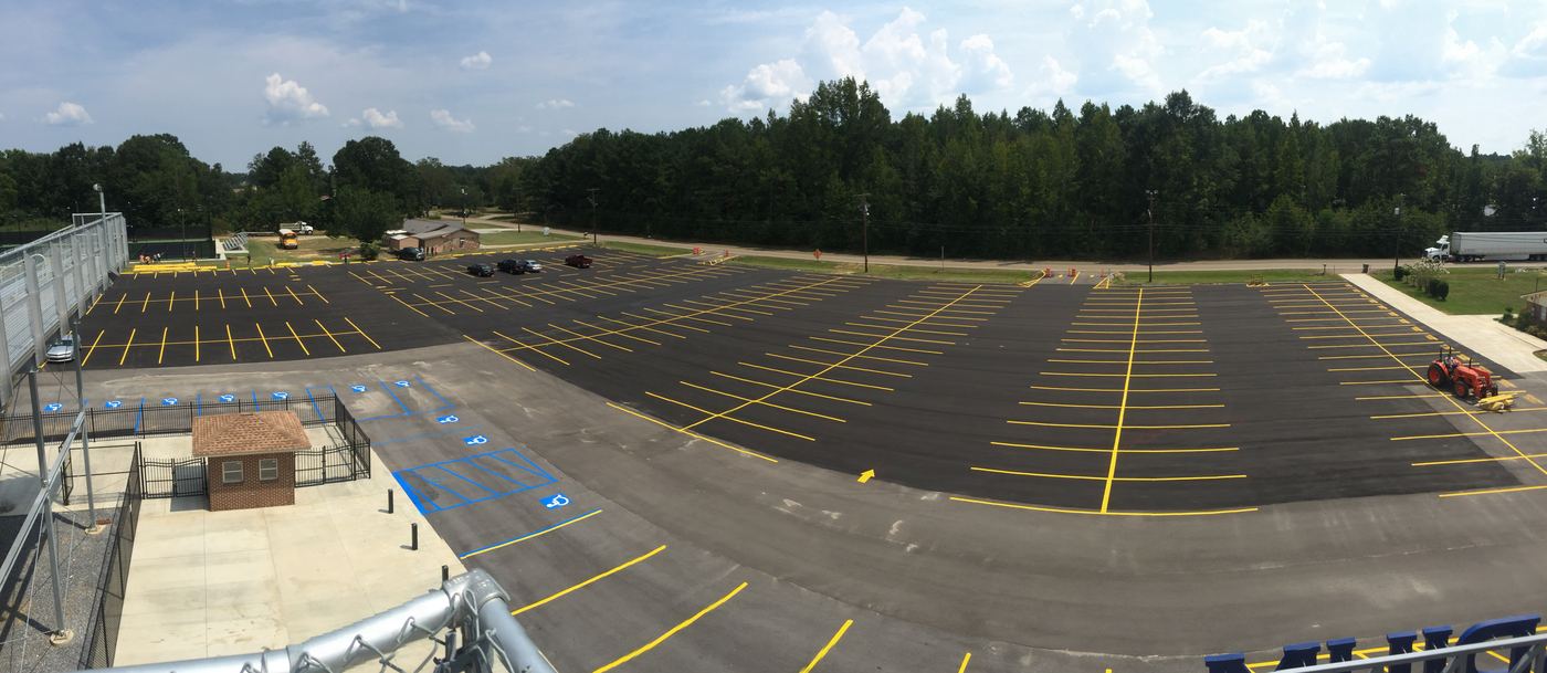 Parking lot with fresh yellow line striping