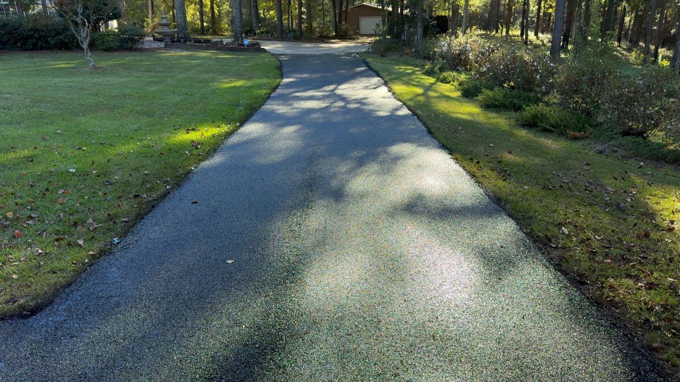 Freshly sealcoated driveway